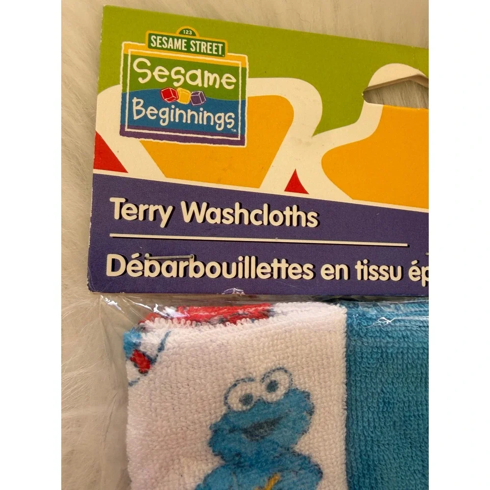 Sesame Street Sesame Beginnings Terry Washcloths 3 Pack Cookie Monster Elmo Blue